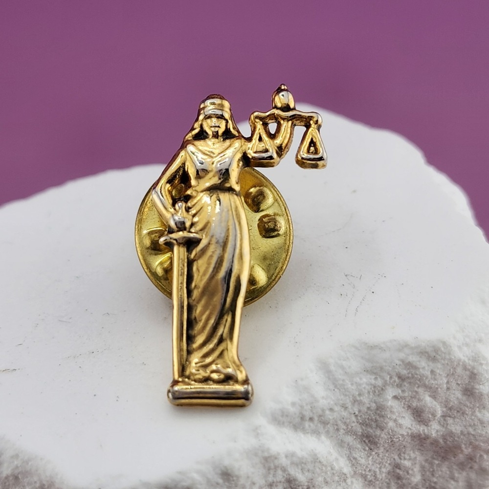Gold Tone Lady Justice Scales Sword Legal Law Attorney Lawyer Lapel Pin Brooch